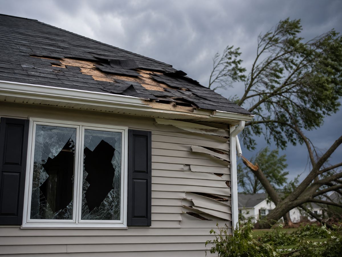 Wind damage to roof shingles